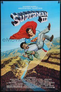 2h865 SUPERMAN III 1sh '83 art of Reeve flying w/Richard Pryor by L. Salk!