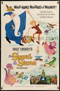 2h869 SWORD IN THE STONE 1sh R73 Disney's cartoon story of young King Arthur & Merlin the Wizard!