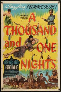 2h897 THOUSAND & ONE NIGHTS style A 1sh '45 Evelyn Keyes, Cornel Wilde, Rex Ingram as the Genie!