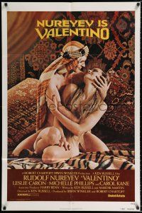 2h947 VALENTINO 1sh '77 great image of Rudolph Nureyev & naked Michelle Phillips!