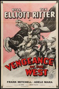 2h951 VENGEANCE OF THE WEST 1sh R55 cool art of Wild Bill Elliott on horseback, Tex Ritter!