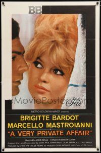 2h953 VERY PRIVATE AFFAIR 1sh '62 Louis Malle's Vie Privee, c/u of sexiest Brigitte Bardot!