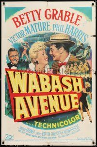 2h961 WABASH AVENUE 1sh '50 artwork of Betty Grable & Victor Mature smiling at each other!