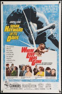 2h971 WHERE LOVE HAS GONE 1sh '64 Susan Hayward, Bette Davis, trashy Harold Robbins!