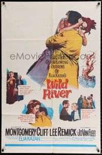 2h979 WILD RIVER 1sh '60 directed by Elia Kazan, Montgomery Clift embraces Lee Remick!