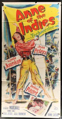 2j627 ANNE OF THE INDIES 3sh '51 artwork of history's fabulous pirate queen Jean Peters!