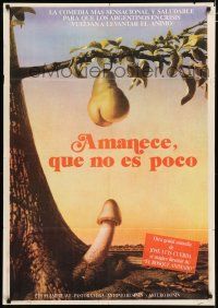 2j369 AMANECE, QUE NO ES POCO Argentinean '89 outrageous surreal artwork of sexy pear & mushroom!