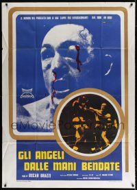 2j114 ANGELS WITH BOUND HANDS Italian 1p '75 cool c/u image of bloodied boxer + fighting in ring!