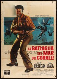 2j121 BATTLE OF THE CORAL SEA Italian 1p '59 different art of Cliff Robertson w/gun & scuba divers!