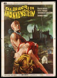 2j047 HORROR OF FRANKENSTEIN Italian 2p '72 Hammer, different Crovato art of monster & sexy girl!