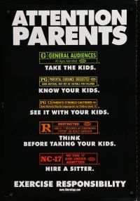 2m070 ATTENTION PARENTS 1sh '00 MPAA rating guide for adults, exercise responsibility!
