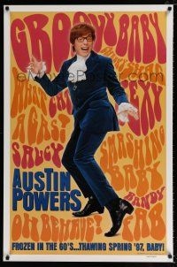 2m071 AUSTIN POWERS: INT'L MAN OF MYSTERY teaser 1sh '97 Mike Myers is frozen in the 60s thawing 97