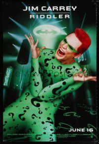 2m080 BATMAN FOREVER advance DS 1sh '95 cool image of Jim Carrey as The Riddler!