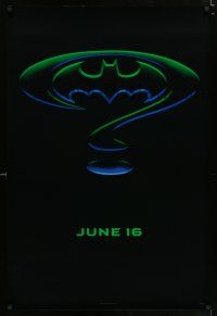 2m081 BATMAN FOREVER teaser 1sh '95 Kilmer, Kidman, cool question mark & bat symbol design!