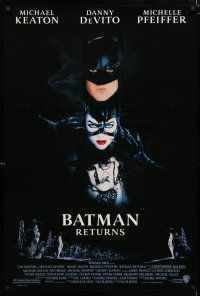 2m082 BATMAN RETURNS 1sh '92 collage of Michael Keaton, Danny DeVito, sexy Michelle Pfeiffer!