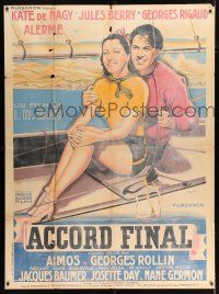 2p424 ACCORD FINAL French 1p '38 Rau artwork of happy couple smiling on sailboat!