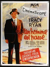 2p446 BAD DAY AT BLACK ROCK French 1p R80s full-length art of Spencer Tracy on train tracks!