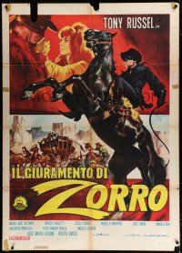 2p143 BEHIND THE MASK OF ZORRO Italian 1p '65 cool art of the masked hero on rearing horse!