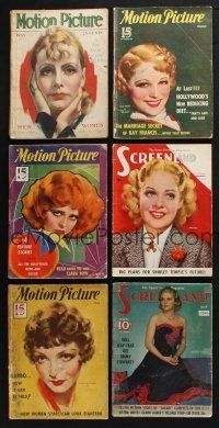 2r160 LOT OF 10 MOTION PICTURE AND SCREENLAND MAGAZINES '30s-40s Clara Bow, Greta Garbo & more!