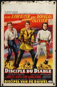 2s364 DEVIL'S DISCIPLE Belgian '59 art of Burt Lancaster, Kirk Douglas & Laurence Olivier w/2 guns