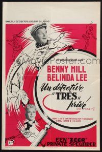 2s430 WHO DONE IT Belgian '56 wacky artwork of Benny Hill w/bloodhound & Belinda Lee!