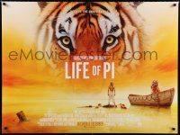 2s050 LIFE OF PI advance DS British quad '12 Suraj Sharma, Irrfan Khan, cool image of tiger on boat