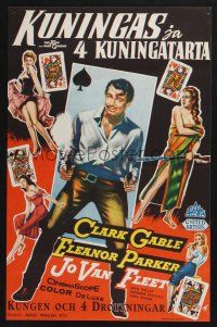 2s093 KING & FOUR QUEENS Finnish '57 art of Clark Gable, Eleanor Parker & sexy babes!