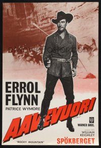 2s109 ROCKY MOUNTAIN Finnish '50 great close up of part renegade part hero Errol Flynn with gun!