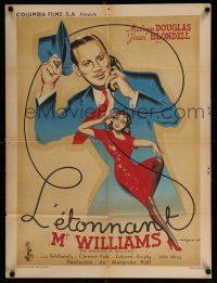 2s171 AMAZING MR. WILLIAMS French 23x32 '45 Rojac artwork of Melvyn Douglas & sexy Joan Blondell!