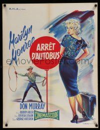 2s178 BUS STOP French 23x32 R60s art of cowboy Don Murray w/lasso & sexy Marilyn Monroe!