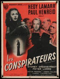 2s180 CONSPIRATORS French 23x32 '44 freedom fighter Paul Henreid falls in love with Hedy Lamarr!