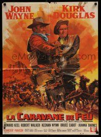 2s190 WAR WAGON French 23x32 '67 cowboys John Wayne & Kirk Douglas, armored stagecoach art!