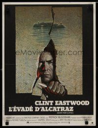2s144 ESCAPE FROM ALCATRAZ French 15x21 '79 cool artwork of Clint Eastwood busting out by Lettick!