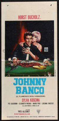 2s813 JOHNNY BANCO Italian locandina '67 artwork of Horst Buchholz & sexy Sylva Koscina in casino!