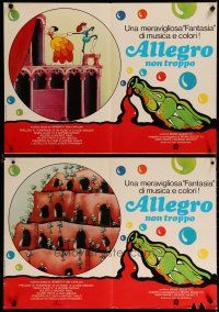 2s746 ALLEGRO NON TROPPO set of 5 Italian photobustas '77 Bruno Bozzetto, wacky cartoon artwork!