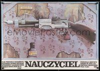 2s262 TEACHER Polish 26x38 '77 Ploza-Dounski artwork of weird rifle hanging on wall!