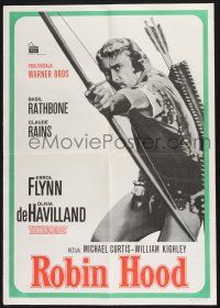2s275 ADVENTURES OF ROBIN HOOD Yugoslavian 20x28 R60s Errol Flynn as Robin Hood w/bow!