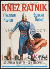 2s332 WAR LORD Yugoslavian 20x28 '65 art of Charlton Heston all decked out in armor with sword!