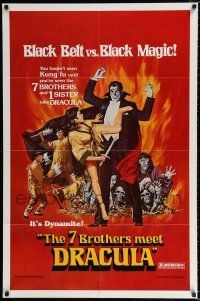 2t019 7 BROTHERS MEET DRACULA 1sh '79 The Legend of the 7 Golden Vampires, kung fu horror art!