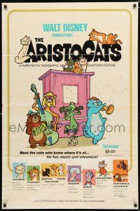 2t057 ARISTOCATS 1sh '70 Walt Disney feline jazz musical cartoon, great art of cats!