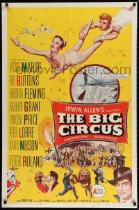 2t084 BIG CIRCUS 1sh '59 cool art of trapeze artist David Nelson holding Kathryn Grant!