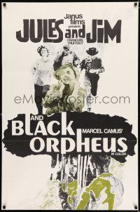 2t092 BLACK ORPHEUS/JULES & JIM 1sh '60s Francois Truffaut, Marcel Camus, cool stylized artwork!