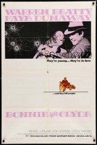 2t103 BONNIE & CLYDE 1sh '67 Warren Beatty & Faye Dunaway are young, in love & kill people!