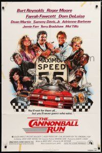 2t128 CANNONBALL RUN 1sh '81 Burt Reynolds, Farrah Fawcett, Drew Struzan car racing art!