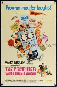 2t154 COMPUTER WORE TENNIS SHOES revised 1sh '69 Disney, art of young Kurt Russell & wacky machine!