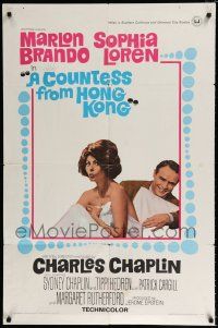 2t164 COUNTESS FROM HONG KONG 1sh '67 Marlon Brando, sexy Sophia Loren, directed by Chaplin!