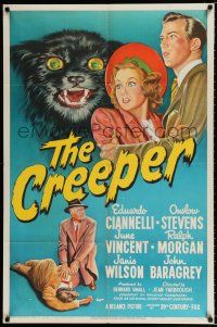 2t169 CREEPER 1sh '48 great stone litho of frightened couple and wacky crazed cat!