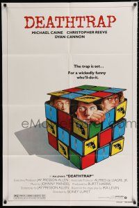 2t185 DEATHTRAP style B 1sh '82 art of Chris Reeve, Michael Caine & Dyan Cannon in Rubik's Cube!