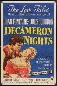 2t186 DECAMERON NIGHTS 1sh '53 Joan Fontaine & Louis Jourdan, love tales enjoyed by millions!