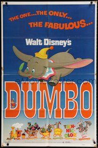 2t215 DUMBO 1sh R72 colorful art from Walt Disney circus elephant classic!